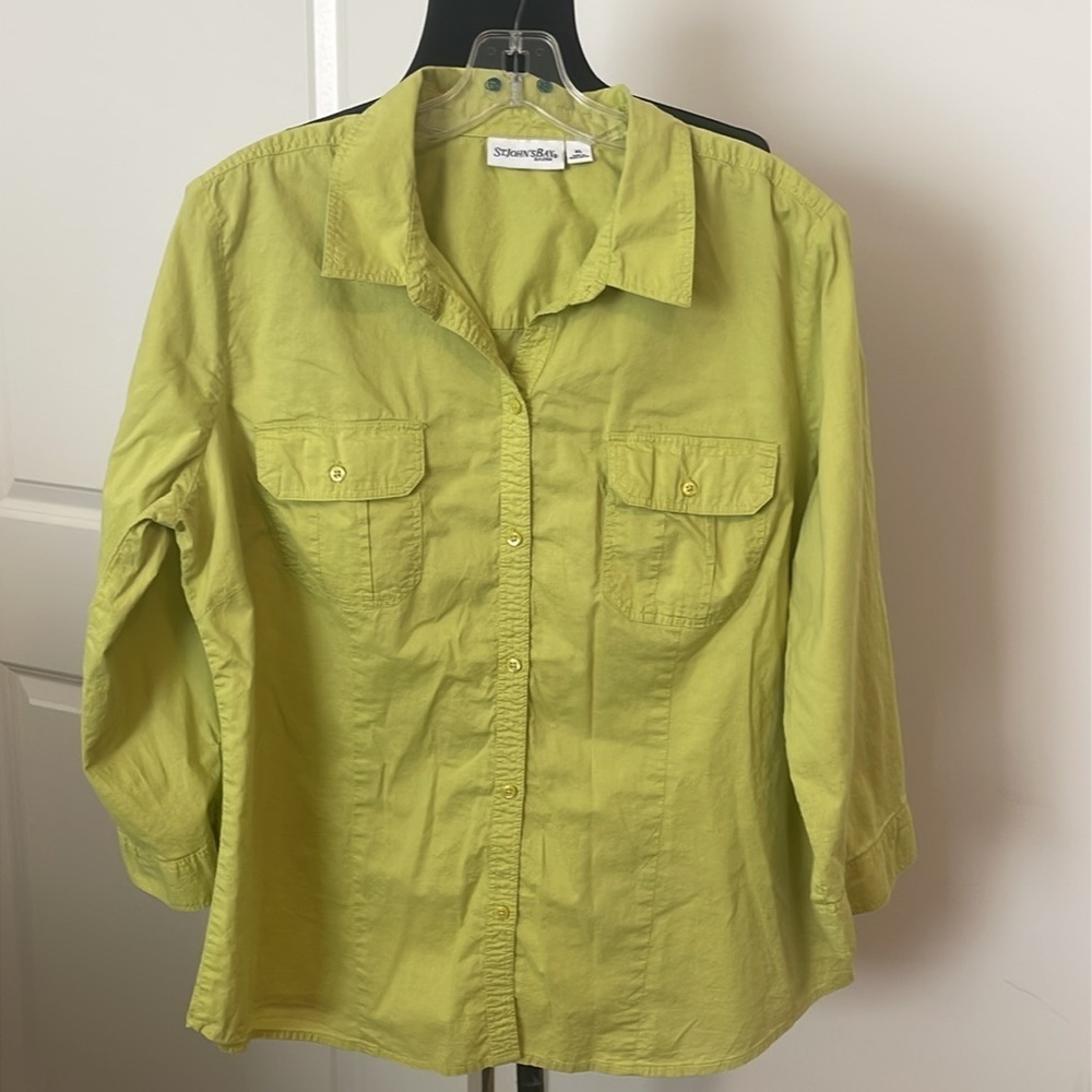 St Johns Bay 100% Cotton Lightweight Lime Green Button Dow Shirt Size XL